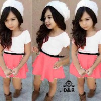 Jual On Sale Dress Anak Perempuan Atas Putih Rok Salem (Dress Yuri Dr) Murah