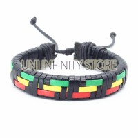 JWLB0216 Gelang Kulit Simple Reggae Pria Wanita Bob Marley Jamaica Str
