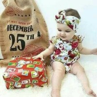 Jual Jumpsuit bayi import floral print bandana set # white red Murah