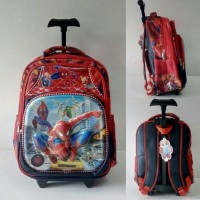 Jual Tas sekolah troli anak SD import Spiderman Tebal 6D Lampu Menyala Murah