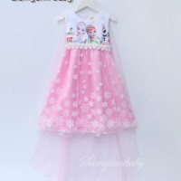 Jual Baju Anak Dress Frozen Samgami Printed Ice Tail Pink Murah