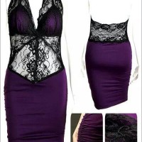 Jual Lingerie sexy violet minidress backless bandage o-neck Murah