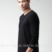 Kaos Polos Henley Pria Lengan Panjang Black By Bill Palmer