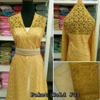 Brokat Brukat Bahan Kain Kebaya Dress Gaun Gamis Couple Paket Gold JC1