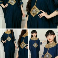 Jual couple kaftan satin gold zahira navy ibu dan anak Murah