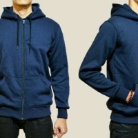 Jual JAKET SWEATER POLOS SLETING BIRU DONGKER | SWEATER HOODIE TANPA BRAND Murah