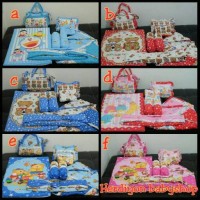 set lengkap doraemon kasur bayi bantal guling tas selimut gendongan