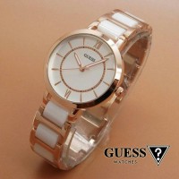 Jual Jam Tangan Wanita / Cewek Guess Ceramica Bulat Gold Murah