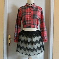 Jual kemeja crop top motif kotak kotak bahan flanel Murah
