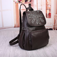 Jual Tas Ransel Backpack Wanita Kulit Studded Gaul Brown Import DSB10047 Murah