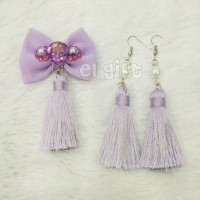 Simple Bow Brooch & Earing Tassel - Bros Jilbab&Anting Tasel Ungu