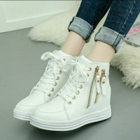 Jual SEPATU KETS WANITA DOUBLE ZIPP WHITE / SEPATU BOOT Murah