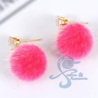 Jual Anting Pom Pom Diamond Fashion Korea Import Pink Murah