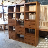 Rak lemari hias/buku minimalis 10 laci kayu jati