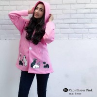 Jual Baju Atasan Wanita Sweater Cewek Fleece Cats Blazer Pink Cardigan Murah