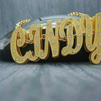 Jual kalung nama 3 dimensi kuningan lapis emas +grafir+permata Murah