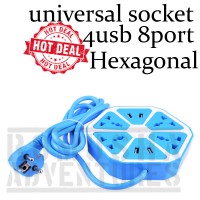 Jual UNIVERSAL SOCKET HEXAGON 4 USB 4 PORT Murah