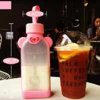 Botol Karakter Hello Kitty Tumbler Kaca Tempat Minum Tupperware Pink