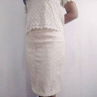 Jual pencil skirt/ cream motif/midi skirt office Murah