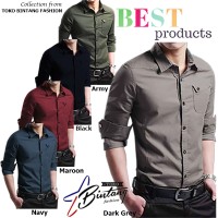 Jual KEMEJA FORMAL COWOK /BAJU POLOS PRIA LENGAN PANJANG SLIM FIT HITAM Murah