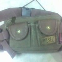 Tas Pinggang Pria Gaul Kanvas Vintage Merk Diesel Warna Coklat