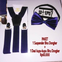 Jual Paket Suspender Biru Dongker dan Dasi kupu-kupu Biru Dongker. Murah