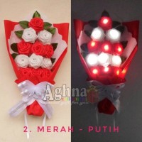 Jual HAND BOUQUET/BUCKET/BUKET BUNGA MAWAR MENYALA BERPENDAR (MERAH PUTIH) Murah