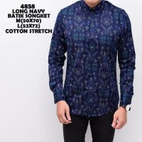Jual kemeja batik pria Kemeja Batik Songket Navy Panjang kerja Kantor Murah