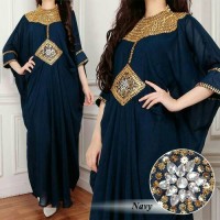 Jual kaftan nagita satin navy double puring Murah