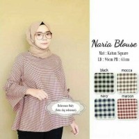 terompet puff blouse kotak kotak baju atasan wanita bluss blus hijab