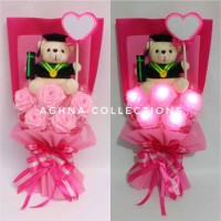 Jual HAND BOUQUET/BUCKET/BUKET BUNGA MAWAR MENYALA LAMPU LED BONEKA WISUDA Murah