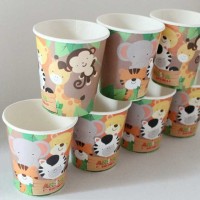 Jual Gelas kertas jungle animals / papercup jungle animals termasuk sedotan Murah