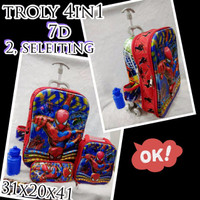 Jual Tas Sekolah Troly 7D 4in1 Doube Resleting Spiderman ( Murah, Grosir, Murah
