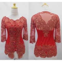Jual Atasan Kebaya Mutiara lengan 3/4 krah Sabrina, Merah Murah
