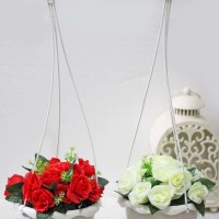 Jual 1 SET ISI 2 bunga plastik hias artifisial mawar + pot gantung shabby 2 Murah