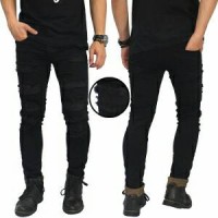 Jual Celana pria jeans korea denim distro black hitam import sobek ripped Murah