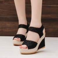 Jual Wedges Brukat Hitam ON29 Murah