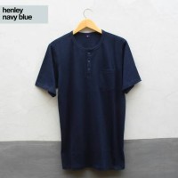 Jual Kaos Baju Polos Combed Henley Navy Blue Series Pria Wanita Cewek Cowok Murah