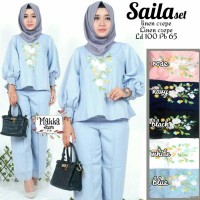 Atasan Wanita Blouse Baju Celana Kulot Polos Saila set putih hitam XL