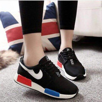 Jual Sepatu Fashion Wanita Cewek Sneakers Perempuan Kets Hitam Hak Tinggi Murah