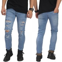 Jual Jeans Ripped Mega Destroyed Soft Blue/ celana jeans robek biru muda Murah