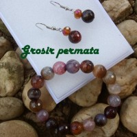 set gelang dan anting batu akik cutting