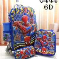 Jual Tas Sekolah Anak SD Import Troli 6D 4in1 6 Roda Motif Spiderman Timbul Murah