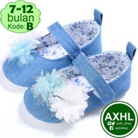 Jual Baby Girl Prewalker White Flower Blue B 7-12 Sepatu Bayi Perempuan Murah