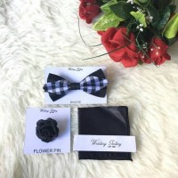 Jual paket isi dasi kupu bowtie motif, pocket square handkerchief,pin bunga Murah