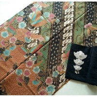 Jual kain batik solo hokokai hijau tanpa embos dan bros Murah