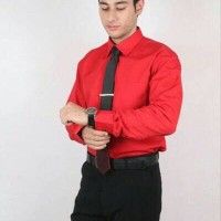 Jual kemeja pria merah polos lengan panjang Murah