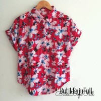 baju kemeja wanita floral warna merah