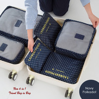 Jual koleksi organizer New 6in1 Korean Travel Bag in Bag POLKADOT (1 set Murah