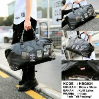 Jual TRAVEL BAG / HAND BAG UNISEX KULIT IMPORT STUDDED MOTIF HITAM Murah